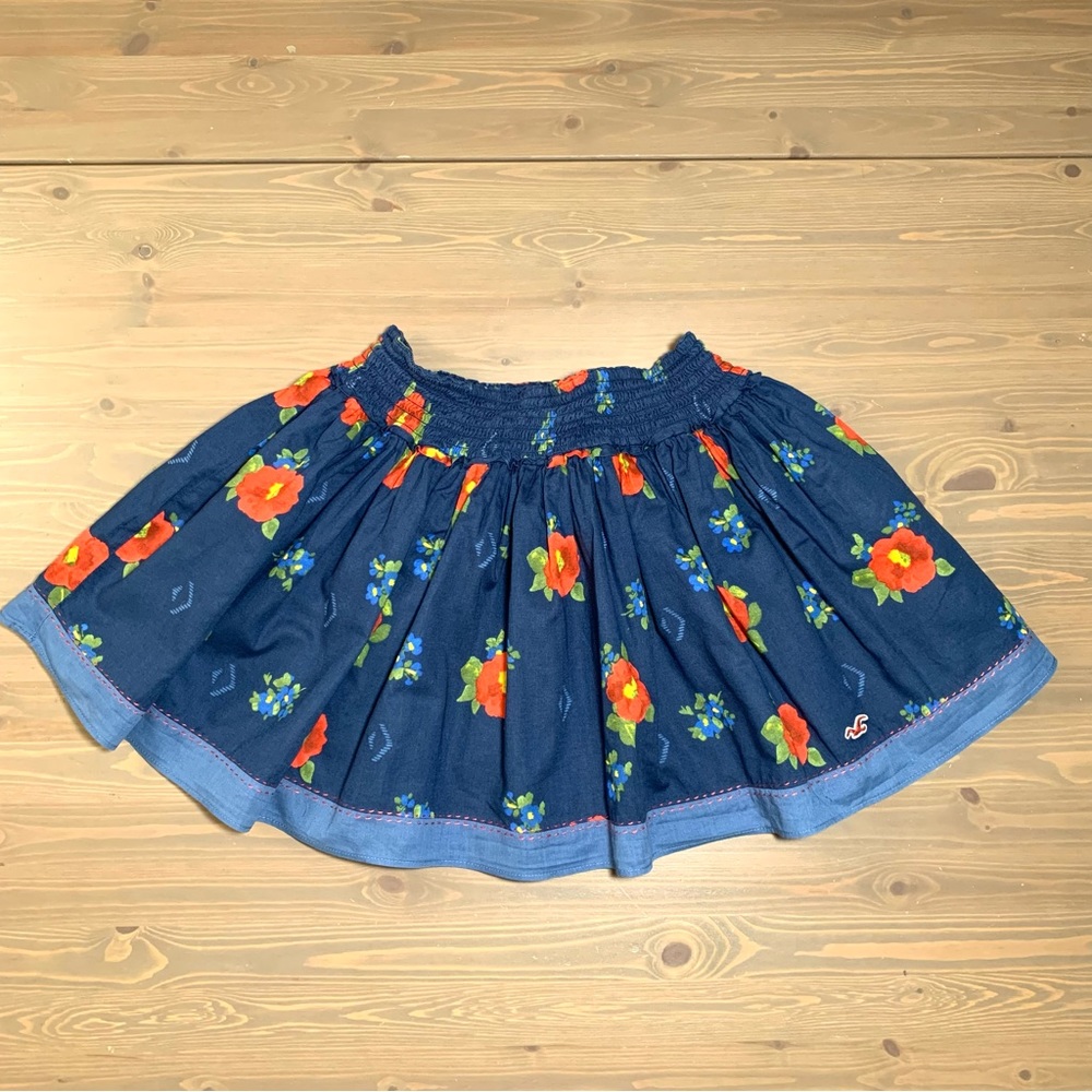 Y2K Blue Floral Cottagecore Mini Skirt Elastic Waist Flowy Ruffle Summer